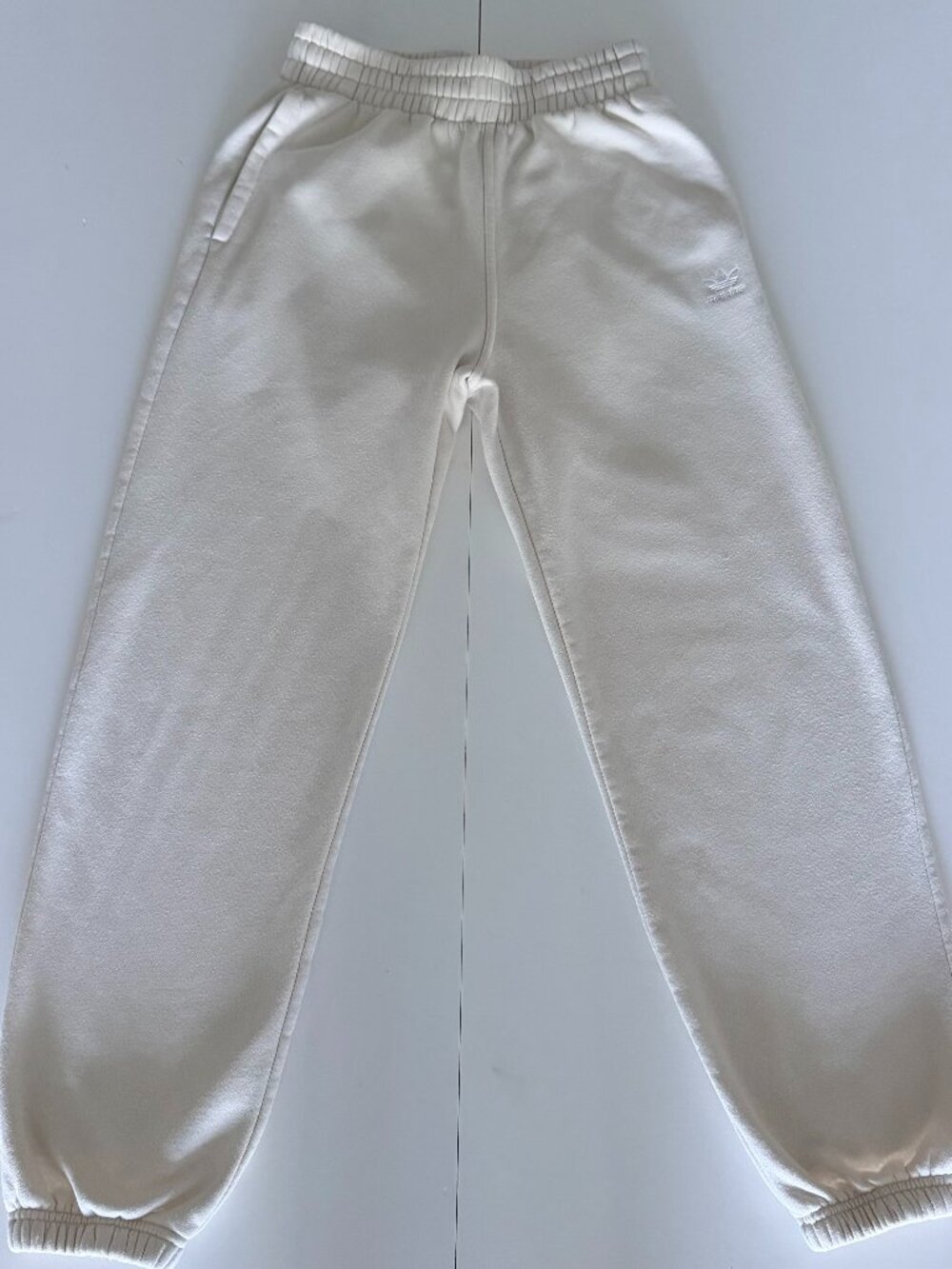 Adidas Originals Cream Cotton Jogger Pants Elastic Waist Pockets Womens S Casual